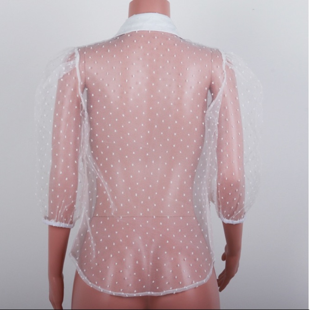 NWT SEMI-SHEER SWISS DOT BLOUSE WHITE - 2716/59 - Picture 6 of 8